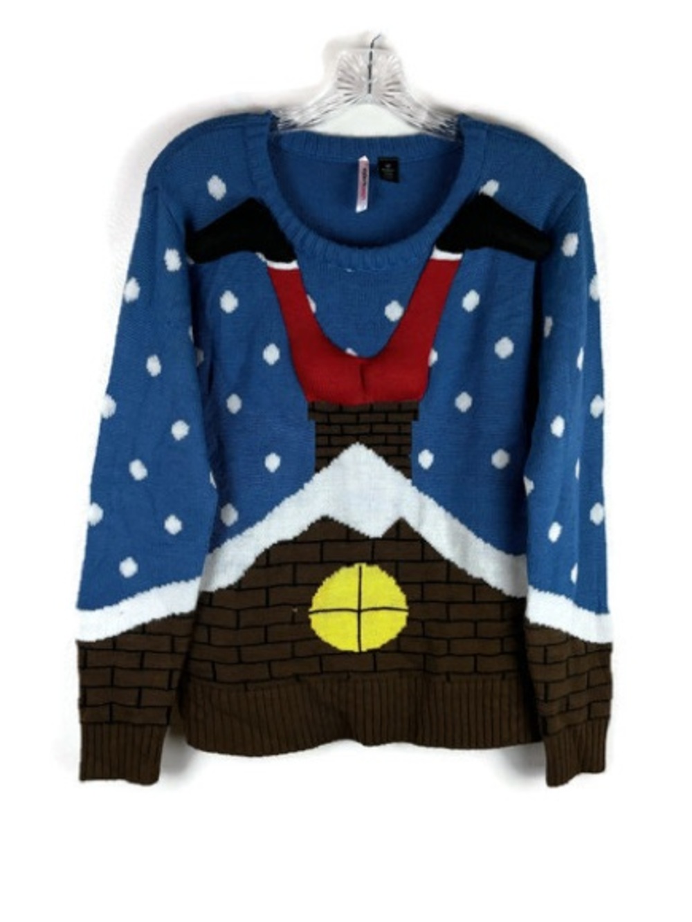 Love By Design Christmas Santa Coming Down the Chimney Sweater in Blue